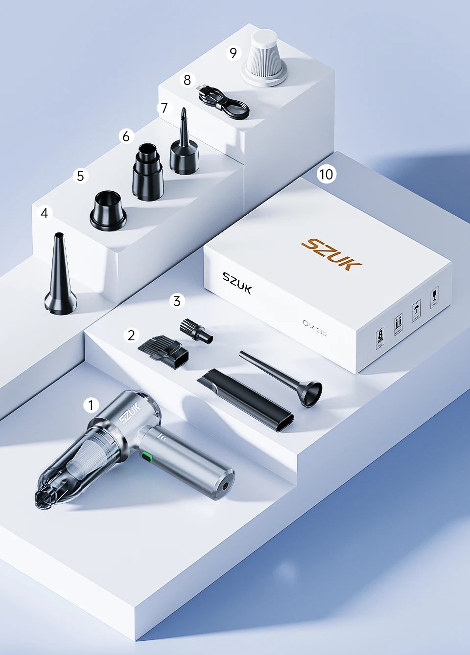 Aspirador Portátil SZUK 180000PA - Sem Fios, para Casa e Carro com Carregamento Rápido Aspirador Portátil SZUK 180000PA - Sem Fios, para Casa e Carro com Carregamento Rápido